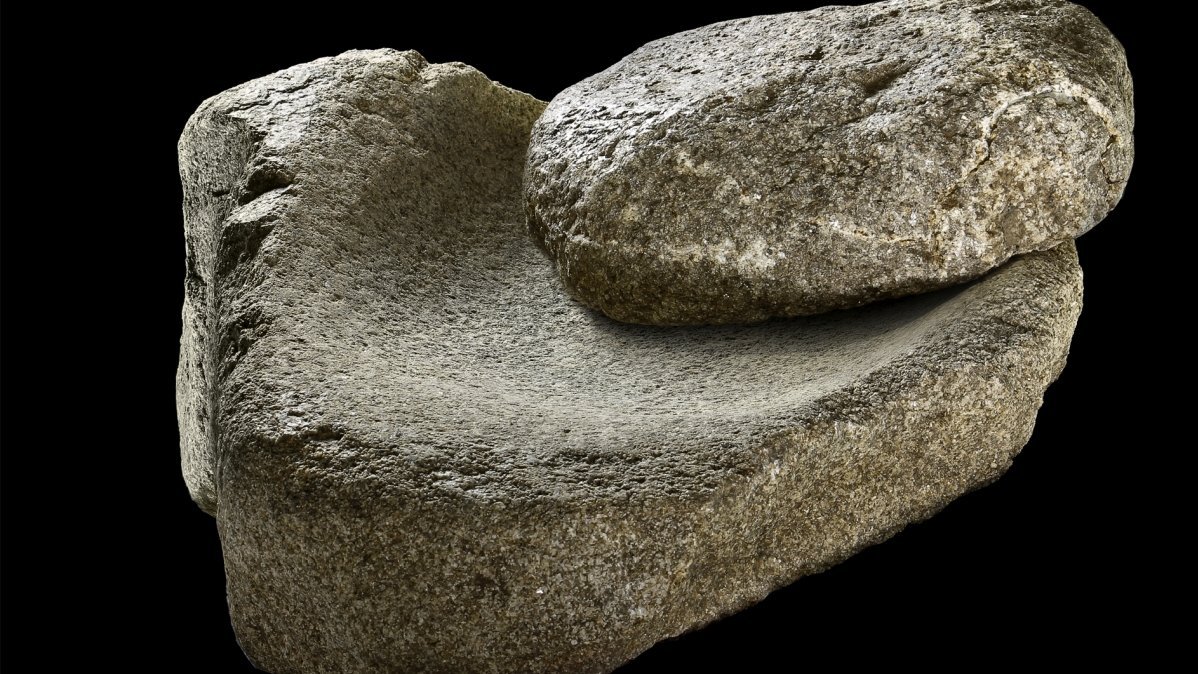 At first glance inconspicuous, grinding stones found in large numbers, here a specimen from Pömmelte, provide clues as to the size and economic power of the societies at the Stone Age to Bronze Age transition. In the barrow of the Bornhöck prince's tomb, as many grinding stones were found as would be needed for the daily provisioning of several thousand people with flour for bread. © State Office for Heritage Management and Archaeology Saxony-Anhalt, José Antonio Soldevilla Gonzales.